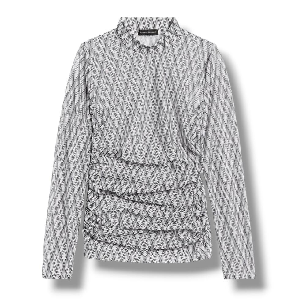 NWT Banana Republic Size M Print Mesh Mock-Neck Semi Sheer Pullover Top